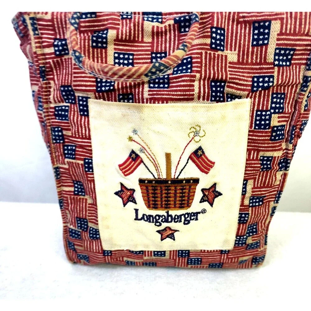Longaberger Old Glory Small Tote Bag  Double Handle Red White Blue 8
